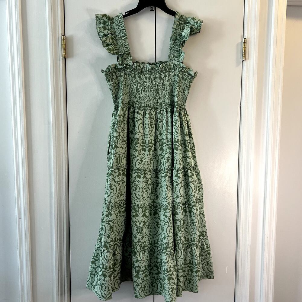 Hill House Ellie Nap Midi Dress Green Jacquard size XL New - Picture 9 of 9
